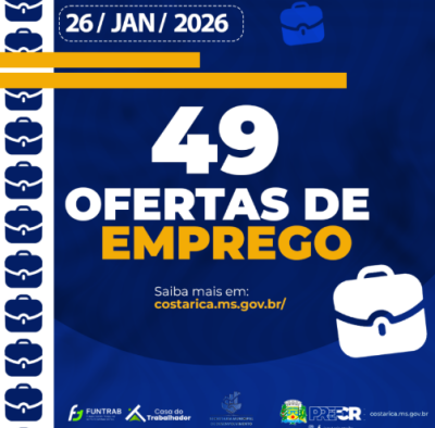 Imagem da notícia Casa do Trabalhador de Costa Rica inicia semana com 49 vagas de emprego